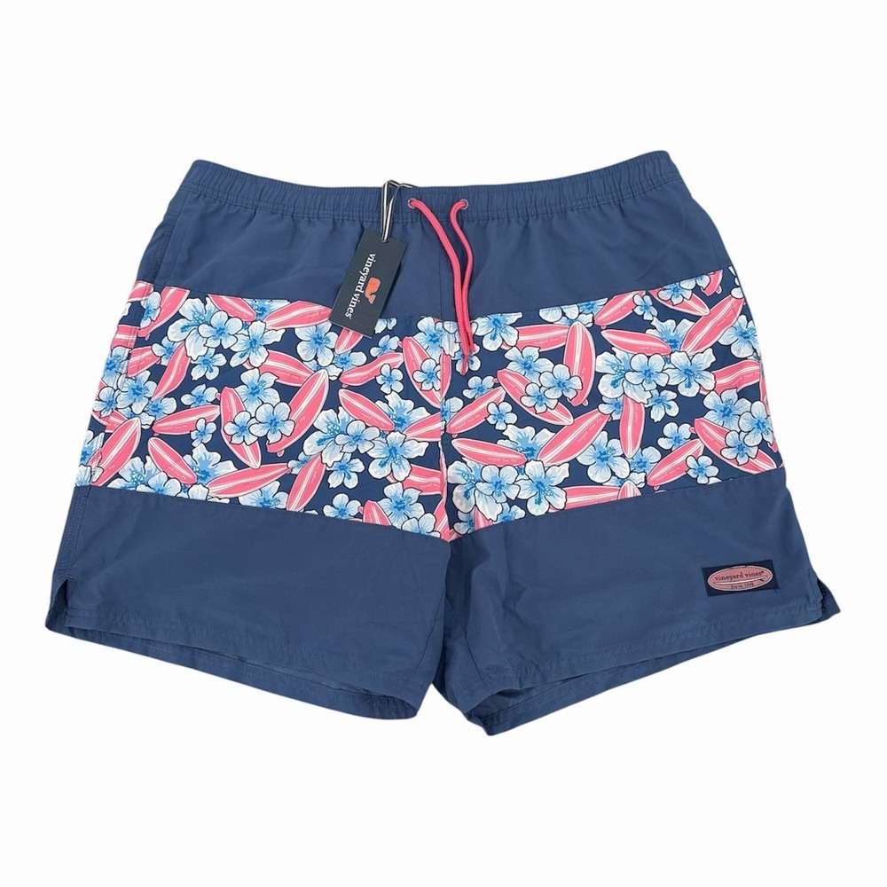 Vineyard Vines Chappy Swim Trunks Men's XL 7" AOP Blue Floral Surfboard Beach